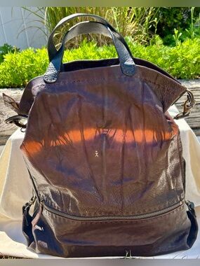Henry Beguelin Brown Tie Dye Leather Tote Backpack Convertible Bag Made Italy